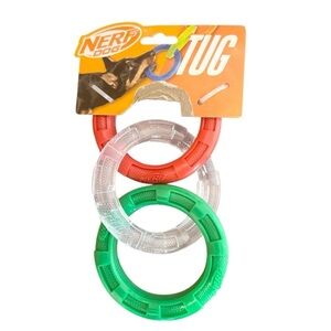🌈 6/$60 New Nerf Dog Toy Tuff Tug X’Mas Green Red Clear 3 Ring Medium Large Dog